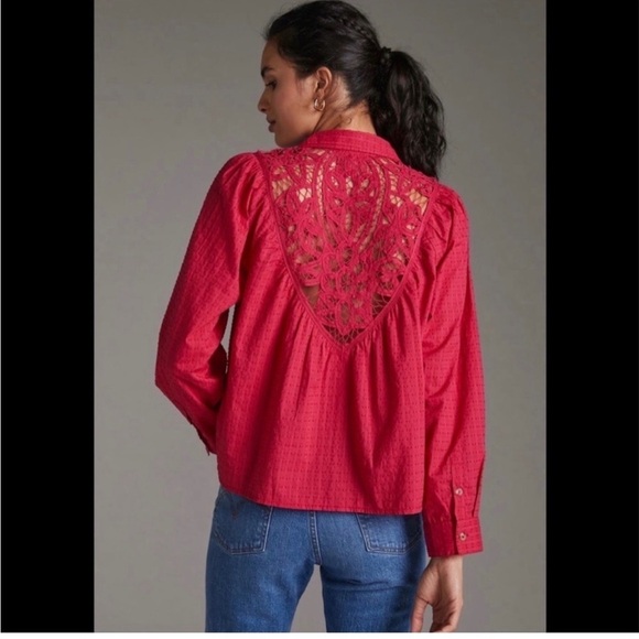 Anthropologie Pilcro Lace Back Western Buttondown Size Medium - Picture 2 of 16
